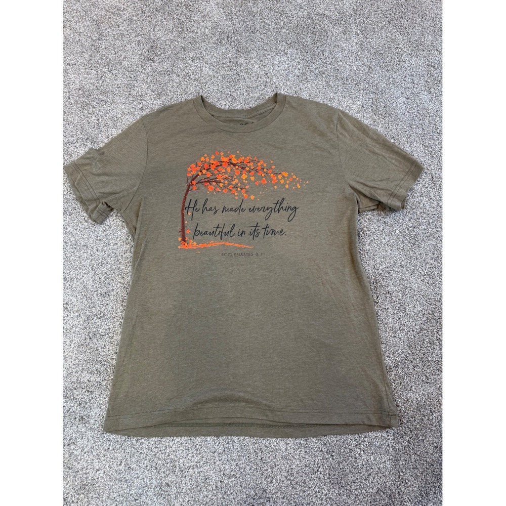 Love in Faith Olive Green Ecclesiastes 3:11 Christian Graphic T-Shirt Large L